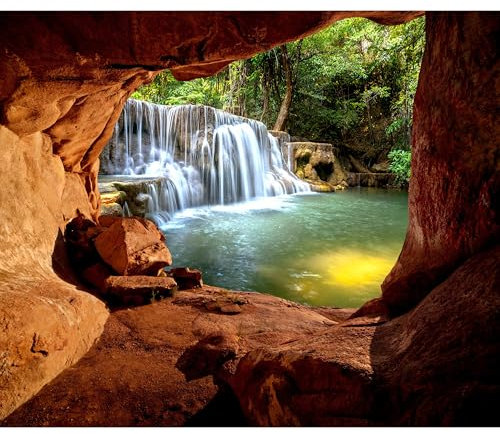 decomonkey Fototapete selbstklebend Wasserfall Wald 441x315 cm XL Selbstklebende Tapeten Wand Fototapeten Tapete Wandtapete klebend Klebefolie Natur
