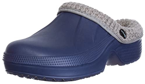 Brandsseller Zoccoli invernali da donna con inserto in maglia, foderati in pelliccia calda, blu navy, 36 EU