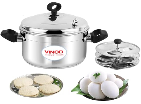 Vinod Classic Stainless Steel Idli Maker Steamer | 4 Deeper Plates for 16 Fluffy Idlis | Induction & Gas Stove Compatible | Double Boiler Idli Steamer | SAS Bottom, Rust-Free