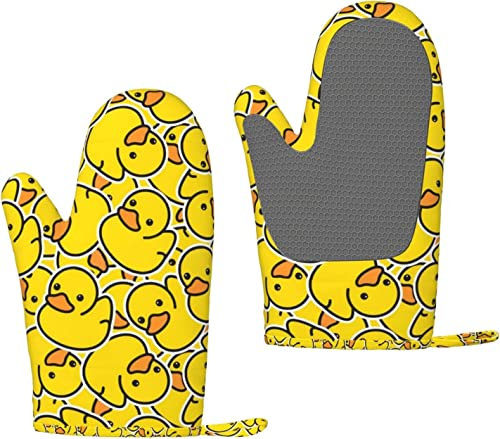 Gants de Cuisine en Silicone drôle Mignon Canard Jaune résistant à la Chaleur Doublure en Coton Doux Lot de 2 Gants de Cuisine antidérapants réutilisables pour Barbecue Cuisson Cuisson grillades