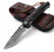 DRACHENADER Taschenmesser Damast Elegant mit Ledertasche, schmales Vg10 Einhand Taschenmesser Hochwertig mit Clip und Ebenholz Griff, Schwarz