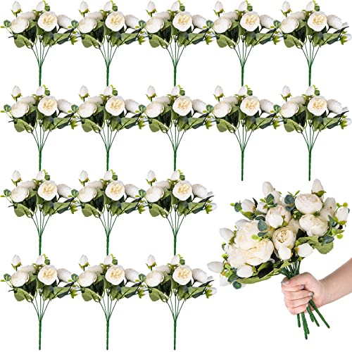 Yunlly 16 Stück Wiederverwendbare Pfingstrosen, künstliche Blumen, 5 Köpfe, Vintage-Seide, Pfingstrose, künstliche Pfingstrosen, Blumen mit Stielen für Blumenstrauß, Zuhause, Innendekoration