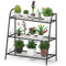 Support pour plantes d'extérieur, porte-fleurs, support de fleurs, 3 niveaux en fer, étagère multifonction pour balcon, intérieur, jardin, porteur 45 kg, 81 x 35 x 82 cm, noir