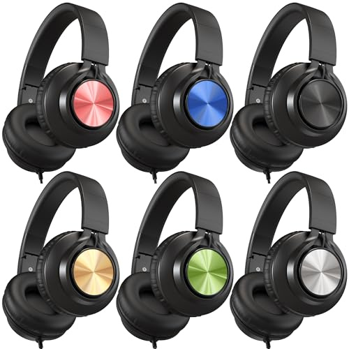 AILIHEN Kids Headphones Bulk for School, 6-Pack Class Headphones Wired with Microphone for Students, Teens, Classroom, Library, Chromebook, Laptop, Adjustable, Foldable, 3.5mm Jack - (Multicolor)