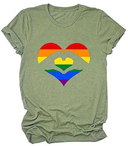 Pride Month Shirt Damen Tops Rundhals Tops LGBT Regenbogen T-Shirt Lesben Kurzarm Sweatshirt Regenbogen Grafik Tees Brief Druck Tunika Bluse Love is Love Support LGBT+ Gay Pride Geschenk, 2-grün, M