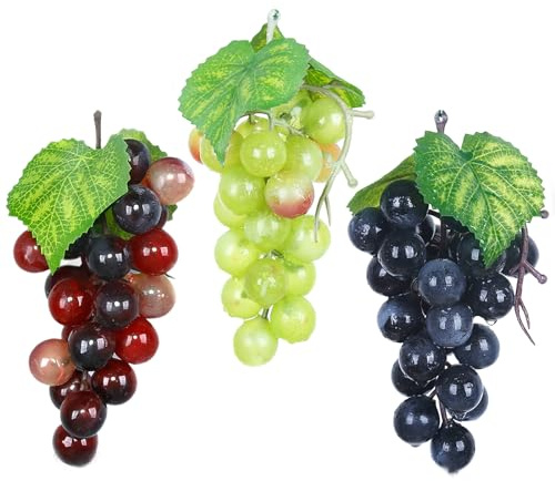 Tuxiaobu Künstliche Gefälschte Früchte Mini Trauben Aesthetic Deko Obst, Kunst Früchte Faux Trauben Zuhause Küche Dekor Tischdekoration Party Dekorationen, 3 Stück Gemischt Trauben