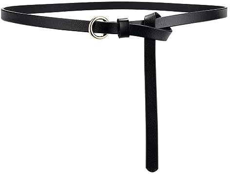 Yurosiay Damen Schmal Taillengürtel Mode Taillengürtel Leder Mit Legierungs Dornschnalle Verstellbarer Dünne Gürtel Schmaler Kleidgürtel Damen Ledergürtel für Hosen Jeans Kleider Mantel Schwarz