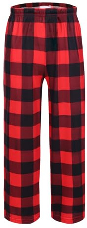 Arshiner Långa pyjamasbyxor för barn, rutiga med elastisk midja och 2 fickor, unisex, för pojkar och flickor 5–15 år, 9-10 år