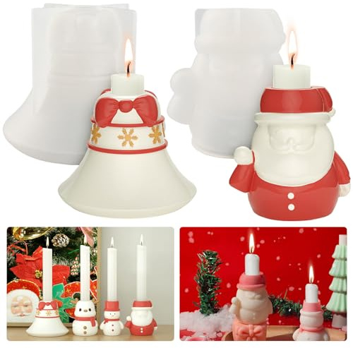 2 Stück Weihnachtsmann Silikonform Weihnachten Kerzenhalter Silikonform Kerzenform Silikon Weihnachtsmann Gießform Weihnachten Form Kerzenhalter 3D Weihnachten Deko Gießform Silikon Kerzenständer