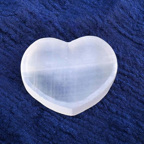 AtkitS Cuencos de Cristal de selenita Blanco Natural, Forma de corazón, Fengshui, Chakra Mineral de Cuarzo for decoración del hogar, Regalo curativo, 1 ud.
