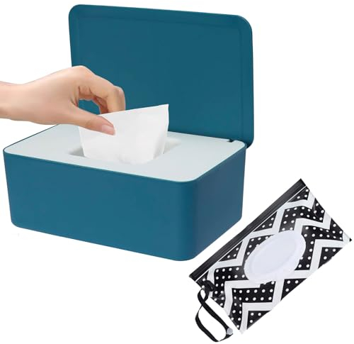 SEPSCO Large Wipes Dispenser Box, Toilet Dry Wet Tissue Dispenser Case And Portable Baby Wet Wipes Pouches Tissue Holder Refillable Tissue Storage Container Keep Wipes Fresh for Travel Home Office Car