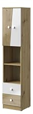 MINIO go for it - Schrank Nantes, 40x190x40 cm, Bücherregal mit 2 Türen, Garderobenschrank mit 2 Schubladen, Standregal mit 3 Einlegeböden, Highboard, Artisan Eiche/Weiss Hochglanzfronten