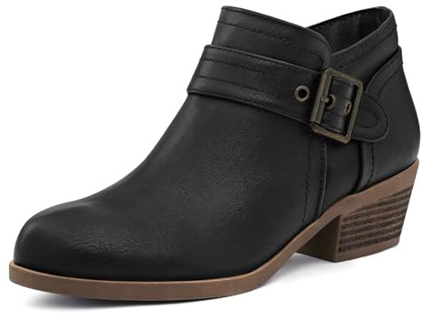 mysoft Women's Ankle Boots Low Chunky Stacked Heel Comfortable Round Toe booties with Side Zipper Shoes