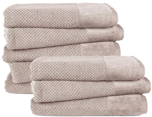 Pure Label Badetuch 70x140cm Set 8-TLG. aus 100% Baumwolle - Stein | Waschbar bis 60°C, trocknergeeignet - Oeko-tex zertifiziert