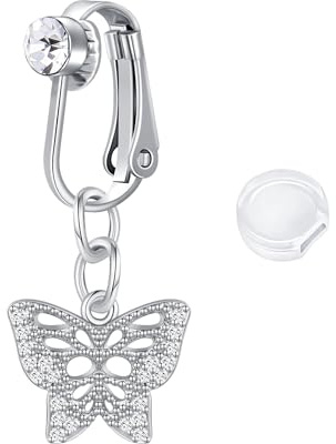 Briana Williams Argent Faux Percing au Nombril Clip Fake Anneaux Ventre avec Pendentif Pas de Piercing