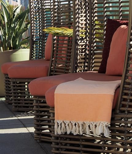 Chico Orange Beach Bath Towel - 100% Turkish Cotton - Sand Resistant Highly Absorbent Fast Drying Super Soft - Boho Bohemian Towels Peshtemal Blanket Pareo Sarong Solid Color