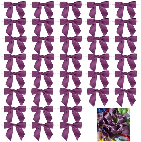 Dooozy 36 Stück 3.5 Satin Schleife, Mini Geschenkschleifen aus Vorgebunden Schleifen Satinband für Geschenk DIY Keks Bonbontüten Weihnachtsbaum Hochzeitsdeko(Lila)