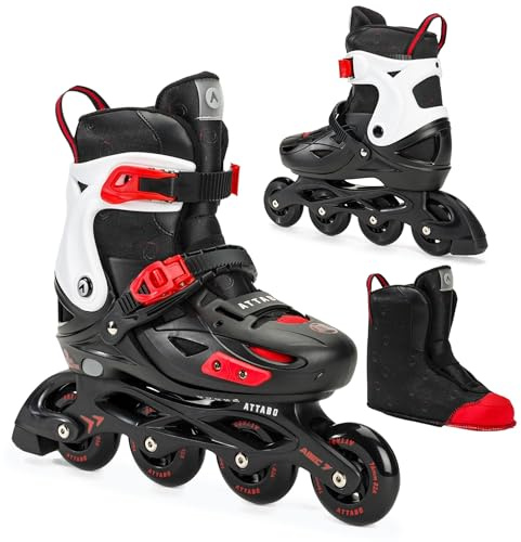ATTABO Pattini in linea APX per bambini, dimensioni 36-40, regolazione a cinque livelli, ABEC-7, cuscinetti rigidi in PP, ruote in poliuretano, facili da frenare, colore nero/bianco