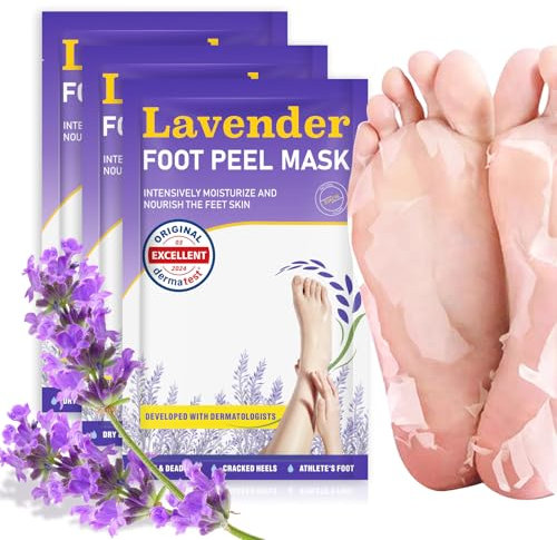 Foot Peeling Mask 3 Pairs: Peeling Foot Mask Dermatologically Tested, Heels & Dry Dead Skin for Soft Feet, Foot Peel Mask (new Lavender)