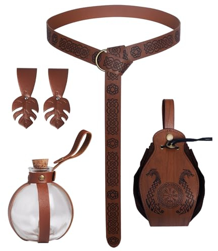 MVFEUIJ Halloween Nekromanten Anzug Mittelalter Zubehör für Cosplay Kostüm | Mit Gürtel, Beutel und Zubehör ideal als Mittelalter Kostüm Ergänzung für Halloween, LARP und Cosplay Veranstaltungen
