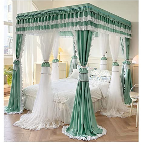 ZGFOZJGC Betthimmel Luxuriöser Betthimmel in Bodenform, doppellagiger 360 ° -Bettschutzvorhang, für 1,5 m/1,8 m/2 m großes Einzel-Doppelbett, für alle Jahreszeiten geeignet (Farbe: Grün 1, Größe: 1,5