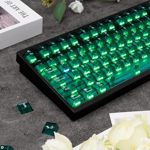 TIMSEKER 114 Keys Clear Crystal Green PBT Keycap Set, Translucent Shine Through Cherry Profile Keycap for ANSI Layout Mechanical Gaming Keyboard