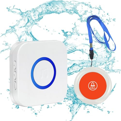 Mimoqk Personal Alarms for Seniors, Pager for Caregiver - Call Button Alarm for Elderly IP65 Waterproof | Home Alarm Systems Smart Call Button