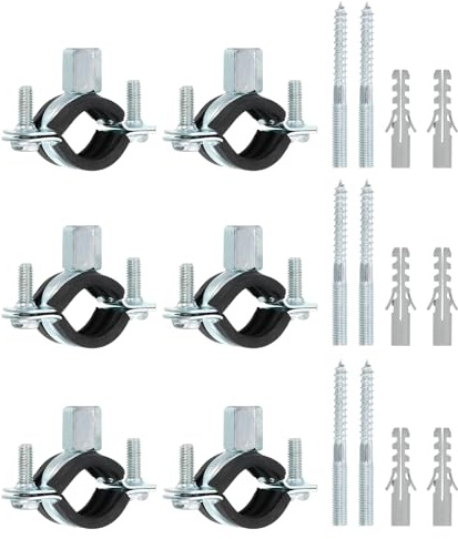 sourcing map 10 Pcs Adjustable Pipe Bracket Clamp, 3/4(19mm) Wall Ceiling Mount Split Ring Pipe Hanger Galvanized Iron Pipe Strap Support with Screw & Expansion Tube for Pipe Tube