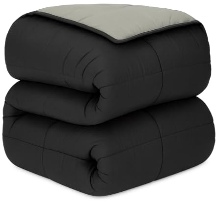 DECASATEXTIL -Edredon Nordico Bicolor Reversible - 400Gr/m2 - Cama 90/105 - Edredon Microfibra – Reversible- Suave, cómodo, Ligero y Transpirable – Negro/Gris 180x240cm