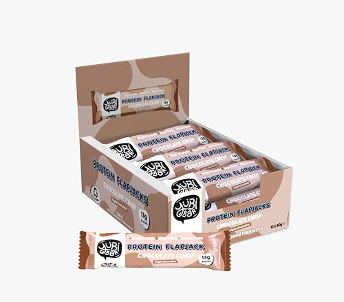 YuBi Protein Flapjacks - Chocolate Crisp, 12 Bar Box, Protein Bars, 13g Protein, High Fibre, 3.7g of Sugar, Gluten Free and Dairy Free, 12x50g