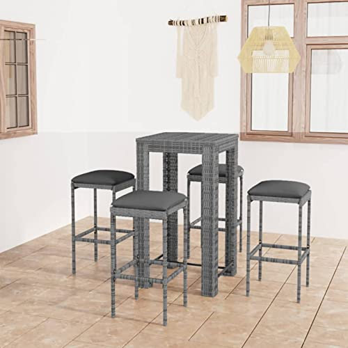 Xichuzi 5-TLG. Gartenbar-Set mit Kissen, Bistro-Set, Gartenset Tisch Und Stühle, Balkon Möbel Für Kleinen Balkon, Balkontisch, Terrassenmöbel, Bistrotisch, Gartentisch, Poly Rattan Grau