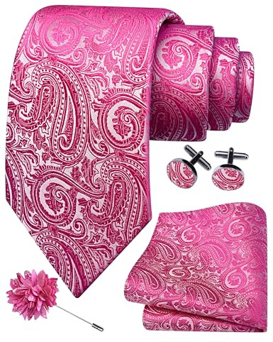 Gusleson 3.15（8cm） Mens Tie and Lapel Pin Paisley Necktie Hankerchief Cufflinks Set for Men