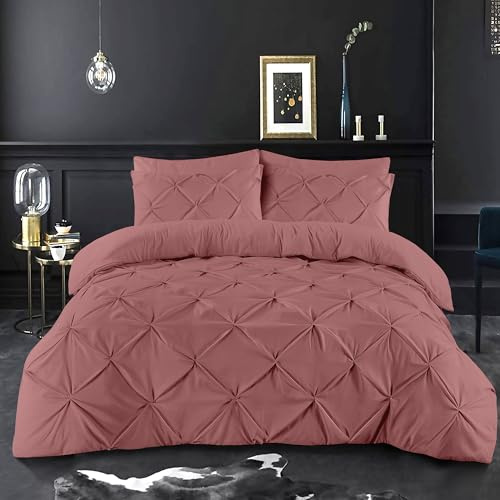 K&A® Set copripiumino per letto matrimoniale con pieghe a nervature, chiusura a cerniera e federa, in microfibra spazzolata ultra morbida, facile da pulire e lavabile in lavatrice (rosa polveroso, 200