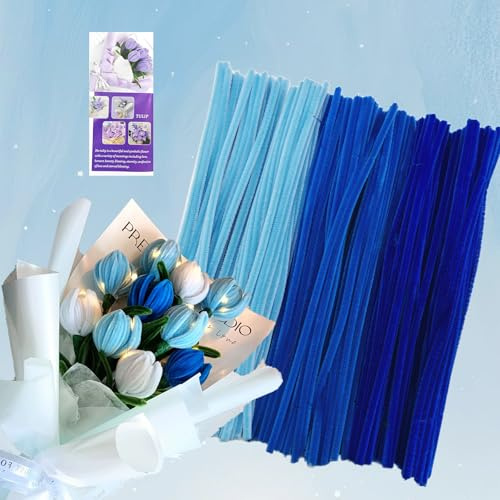 ROEOWENE 300pcs Pfeifenputzer zum Basteln Blumen Blau für DIY Bastelset | Bunt Pfeifenreiniger Set Bastelzubehör Chenilledraht 30cm Pipe Cleaners Craft Pfeifenputzerdraht Biegeplüsch Basteldraht
