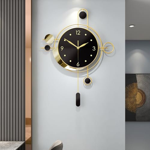 Gilacco Wall Clock with Pendulum,Silent Non Ticking Battery Operated Modern Decorative Large Wall Clocks for Living Room Bedroom Farmhouse Office Kitchen Home Wall Decor-15.7x21.6Inch(Golden)