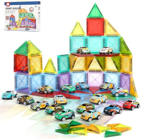 Lubardy Costruzioni Magnetiche per Bambini 78 Pezzi Giocattoli Magneti Blocchi Magnetici Costruzione Set Giocattolo Educativo per l'Apprendimento STEM Montessori dai 3 ai 7 anni Regalo