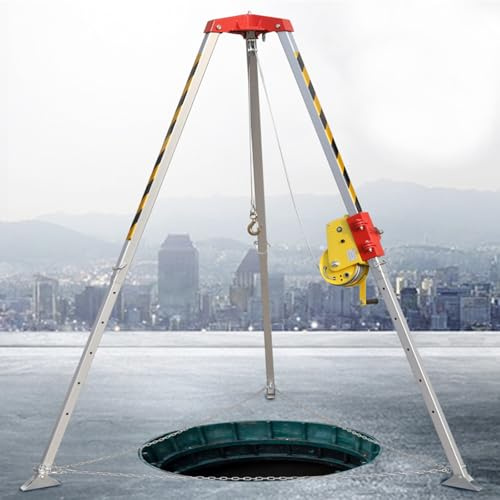 Rescue Tripod for Confined Spaces Heavy-Duty (1200/1800/2600 LB) Sewer Lift Equipment with Fall Arrest System for Safe Work in High-Risk Environments