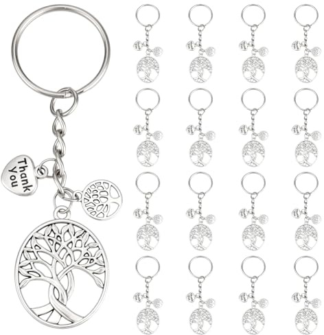 PH PandaHall 20 portachiavi a forma di albero della vita, in argento, con ciondolo a forma di cuore, per regali e donne e uomini