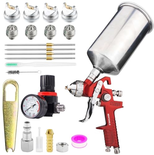 BENTOHKLE HVLP Gravity Feed Spray Gun with 4 Nozzles 1.4/1.7/2.0/2.5mm and 1000cc Aluminum Cup, Automotive Paint Gun Car Paint Spray Gun for Auto Paint, Primer, Clear/Top Coat