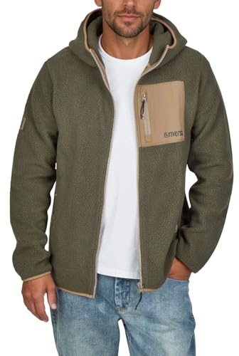 riverso Fleecejacke Herren mit Kapuze Regular Fit RIVLennox Teddyfleece Kapuzenjacke Winterjacke Übergangsjacke Stehkragen, Größe:XXL, Farbe:Mistletoe Green-Antique Brown