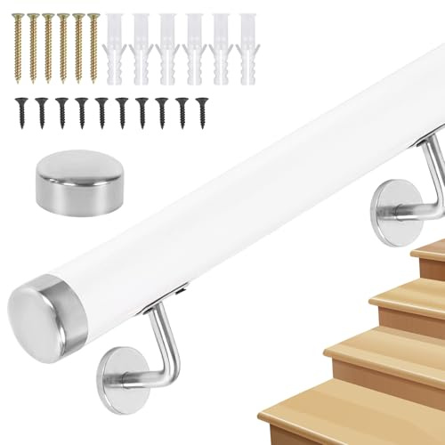 Handrail with Brackets, Non-Slip Stair Railings Support Rod, Against The Wall Elderly and Children's Safety Banister Rail for Indoor Loft - PVC Imitation Wood Handrails for Stairs