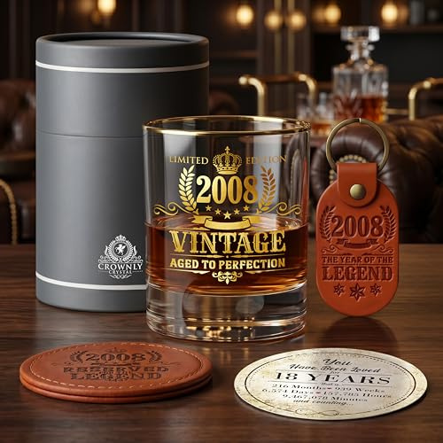 CROWNLY CRYSTAL® 2008 Personalisiertes Whiskyglas 18. Geburtstag Junge Männer Geschenk Gravur Geschenkidee Deko Ehemann