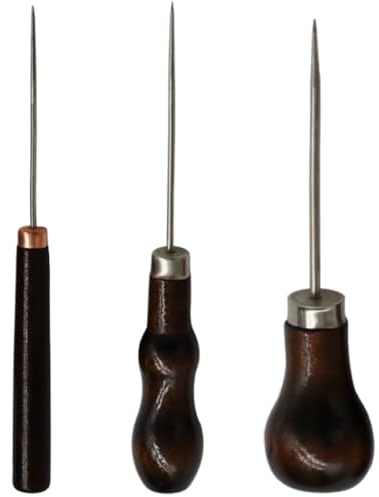 TAKONE 3-teiliges Ahlen Set Holzgriff Edelstahlspitze für Leder Buchbinden | 3er Ahlen Set – Holzgriff, Edelstahlspitze, für Leder, Nähen, Buchbinden