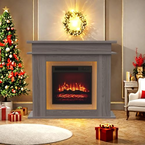DADEA Chimenea eléctrica decorativa, falsa chimenea calefactora, 101 × 34,5 × 88,8 cm, muebleChimenea eléctrica efecto llamaChimenea LED efecto llama capa de chimenea decorativa, color roble