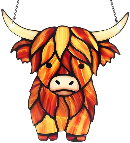 Yamobi Highland Cow - Acchiappasole per finestre, set fai da te Highland Cow, acchiappasole fai da te, decorazione acrilica, acchiappasole