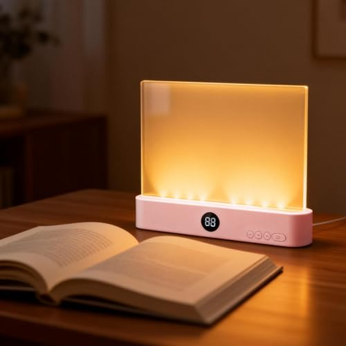 Book Lights for Reading at Night, Smart LED Reading Light, Flat Book Light, Rechargeable LED Clear Full Page Read𝗶ng L𝗶ght with 2 Colors & Timer, Dimmable Panel Plate Lamp for Readers Lovers (Pink)