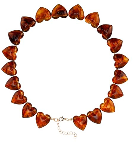 Mikovivi Chunky Heart Choker Collier pour Femmes, Collier Perles Cœur Couleur Ambre Bijou Vintage Cadeau Accessoire Mignon et Tendance