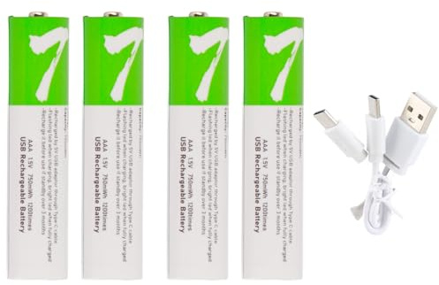 Aramox Batteria Ricaricabile Agli Ioni di Litio AAA, capacità Elevata da 750 MAh con Indicatore LED Intelligente e Ricarica USB per Fotocamere Digitali e Giocattoli