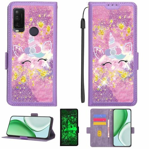 Kinetijy Coque Compatible pour Alcatel 1L Pro 2021 Coque Étui Housse Case Support [avec Film Protecteur HD d'une dureté de 9H] [Blocage RFID][Paillettes dorées + Brillantes] LPT-DJS