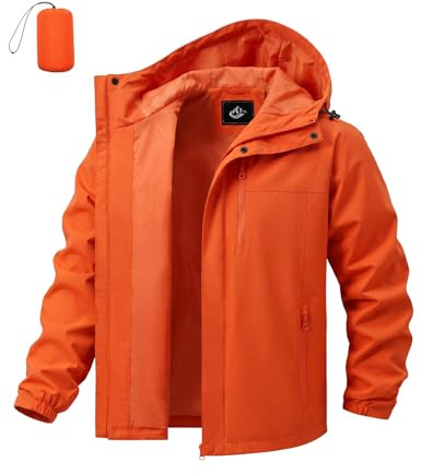 heekpek Regenjacke Herren Wasserdichte Jacke Packbare Outdoorjacke Leichte Regenmantel Softshelljacke Windbreaker Regenjacke mit Mehrfachtaschen,Orange,XL
